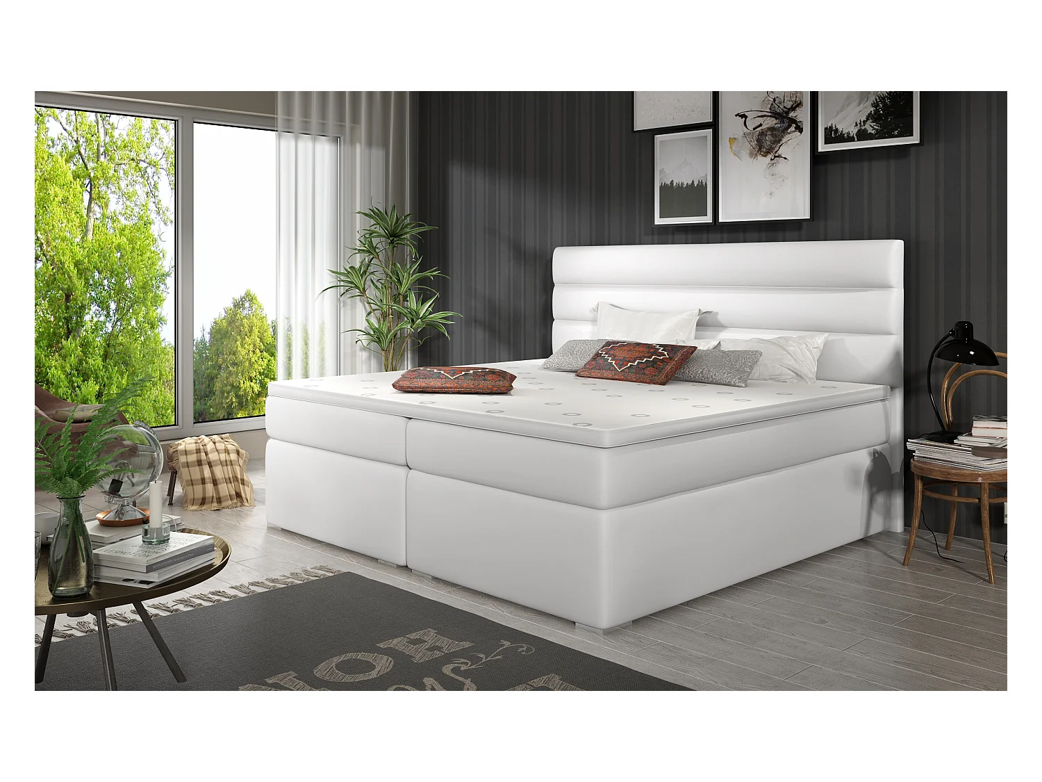 Box Spring Letto Boxeo S (140x200)/Tessuto-Bianco