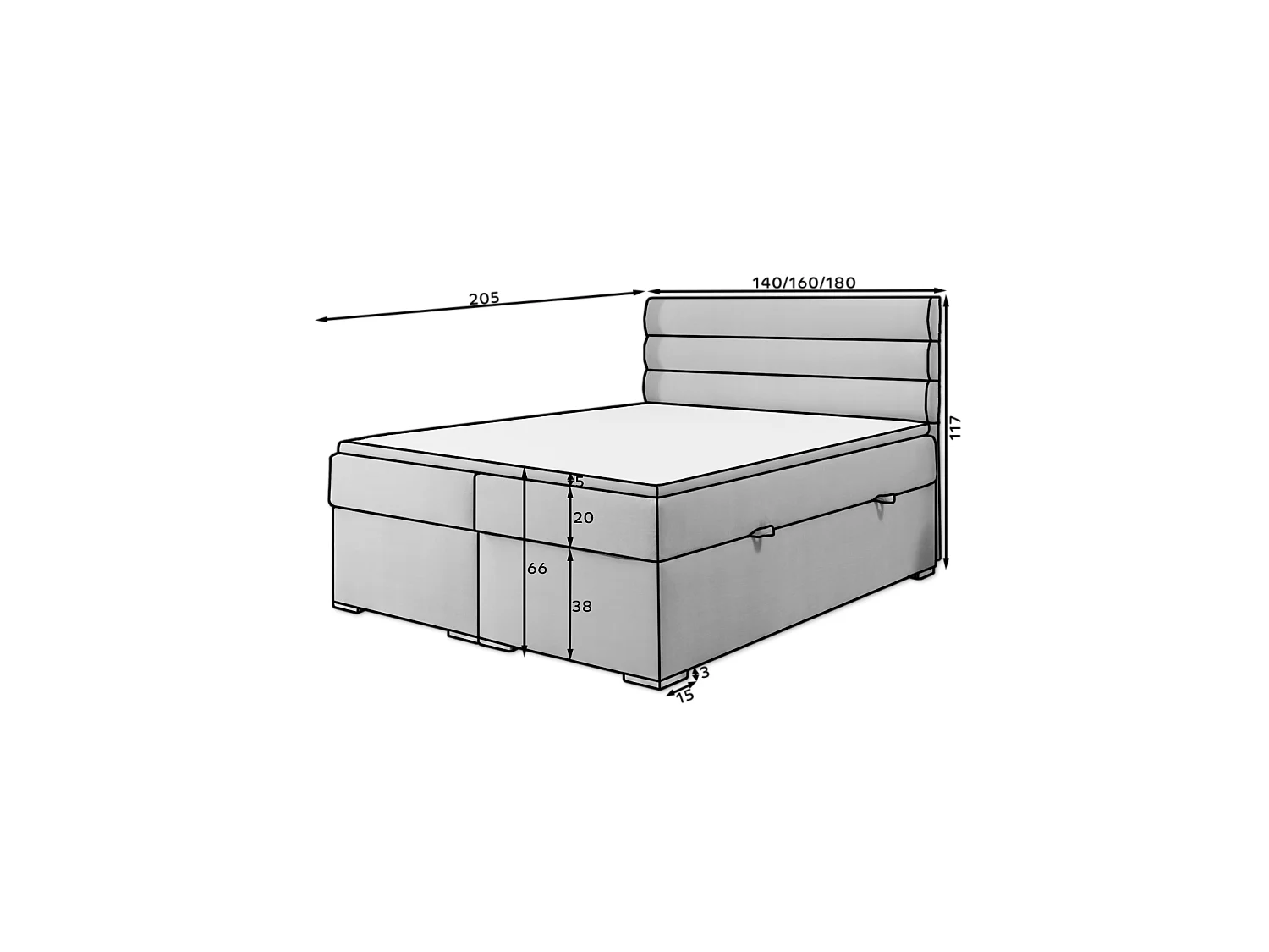 Box Spring Letto Boxeo S (140x200)/Tessuto-Bianco