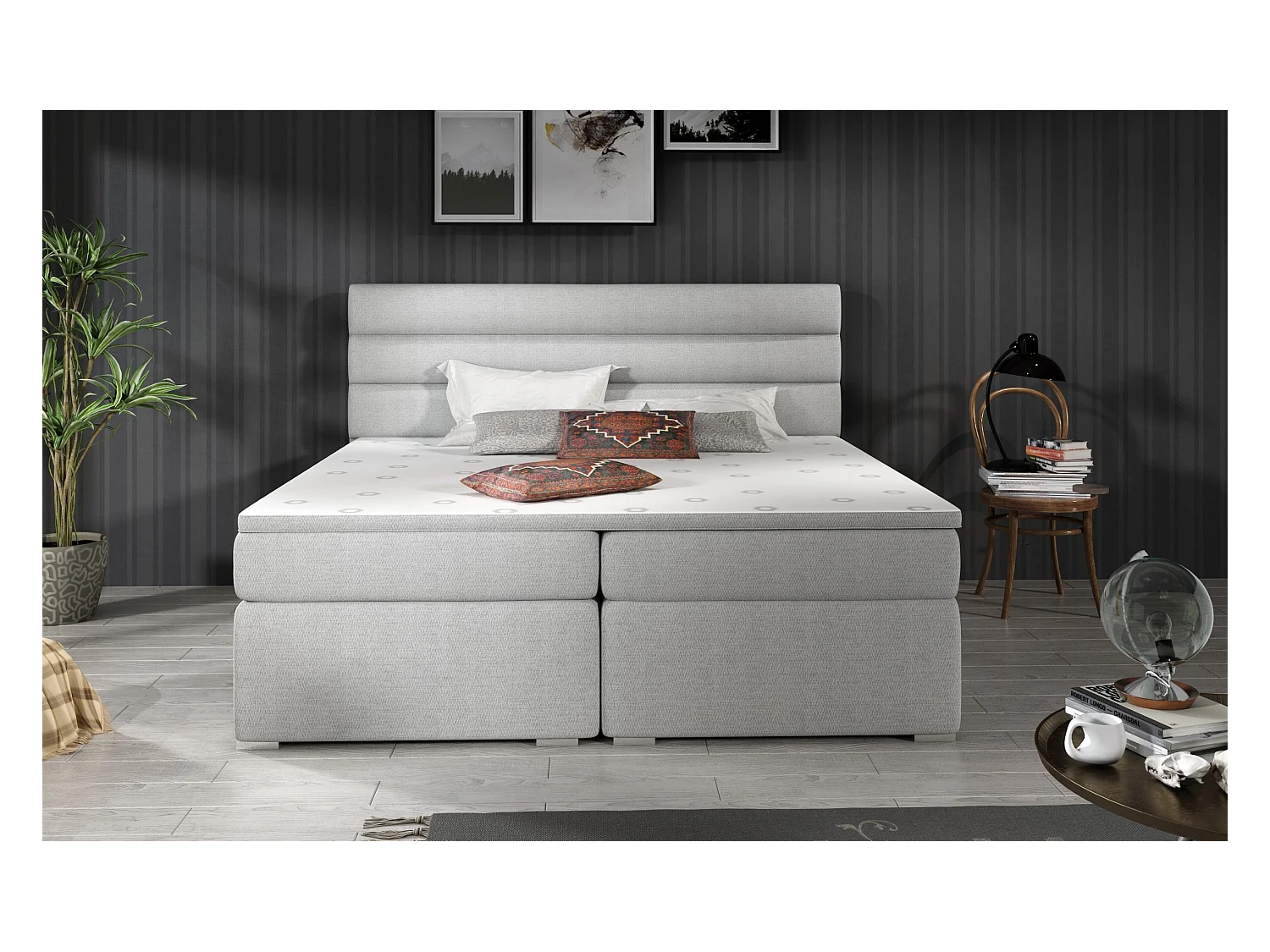Box Spring Letto Boxeo S (140x200)/Tessuto-Bianco