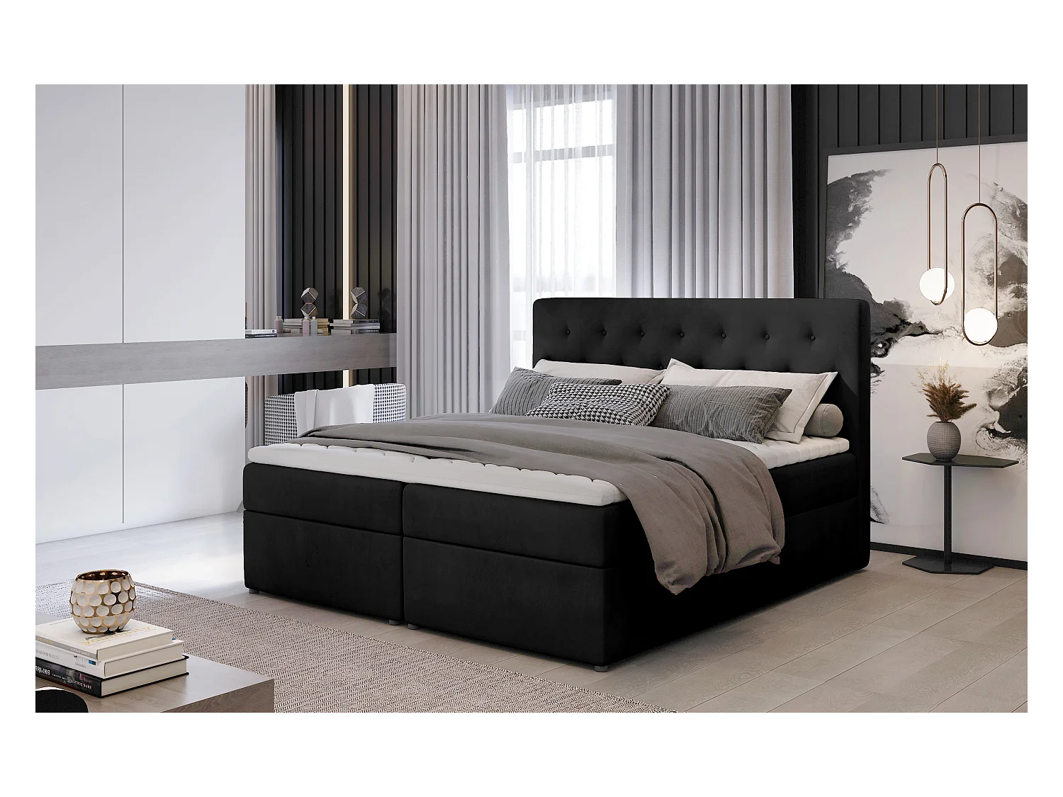 Boxspringbett Christine S (140x200)/Stoff-Schwarz