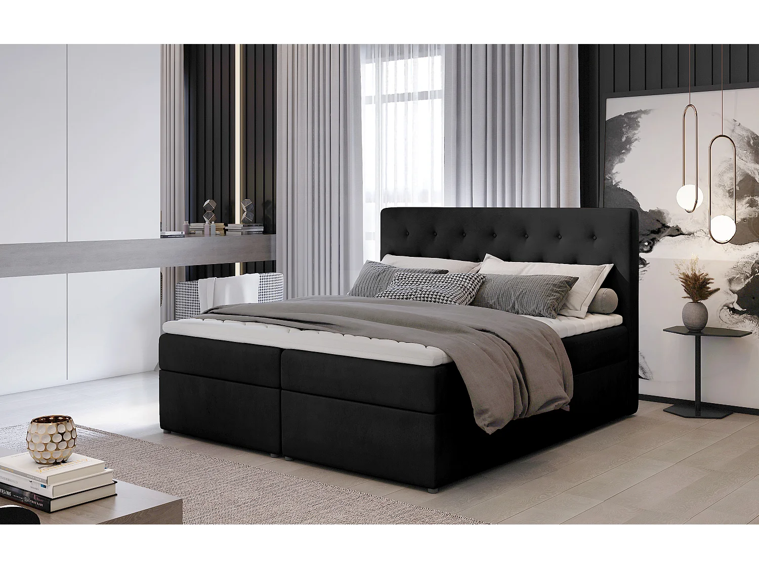 Boxspringbed Christine S (140x200)/Stof-Zwart