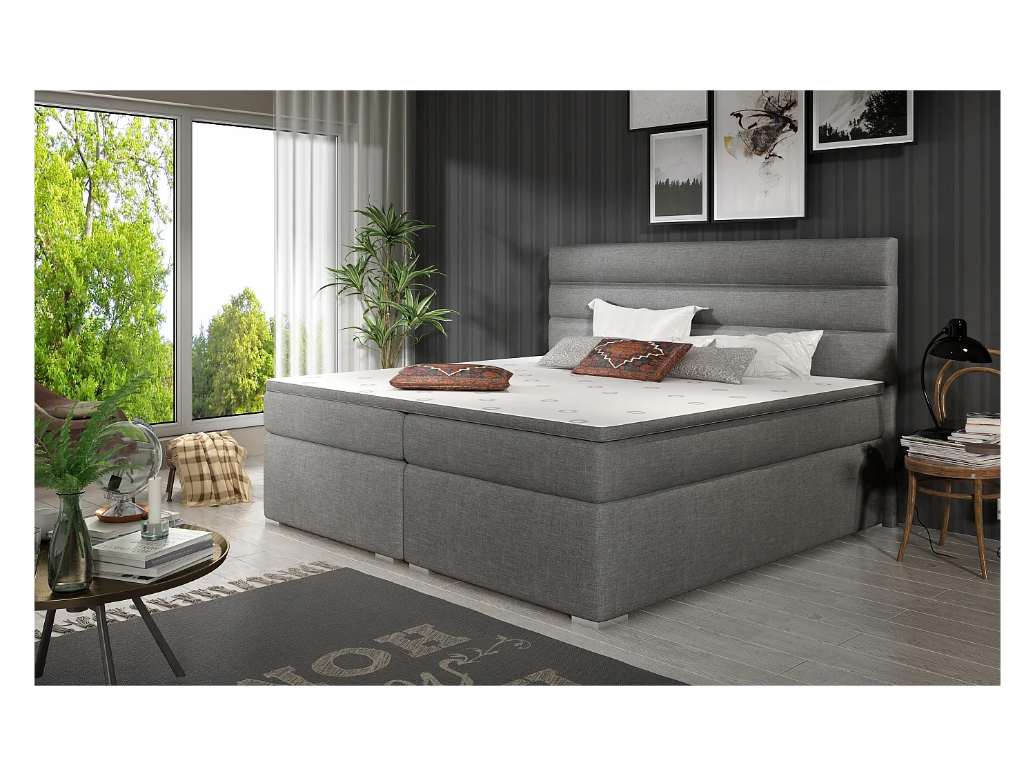Box Spring Lit Boxeo S (140x200)/Tissu-Gris