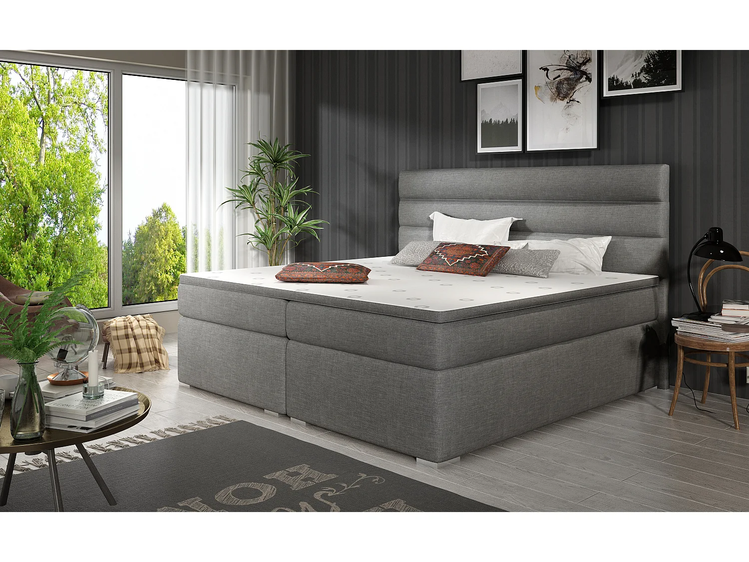 Box Spring Letto Boxeo S (140x200)/Tessuto-Grigio