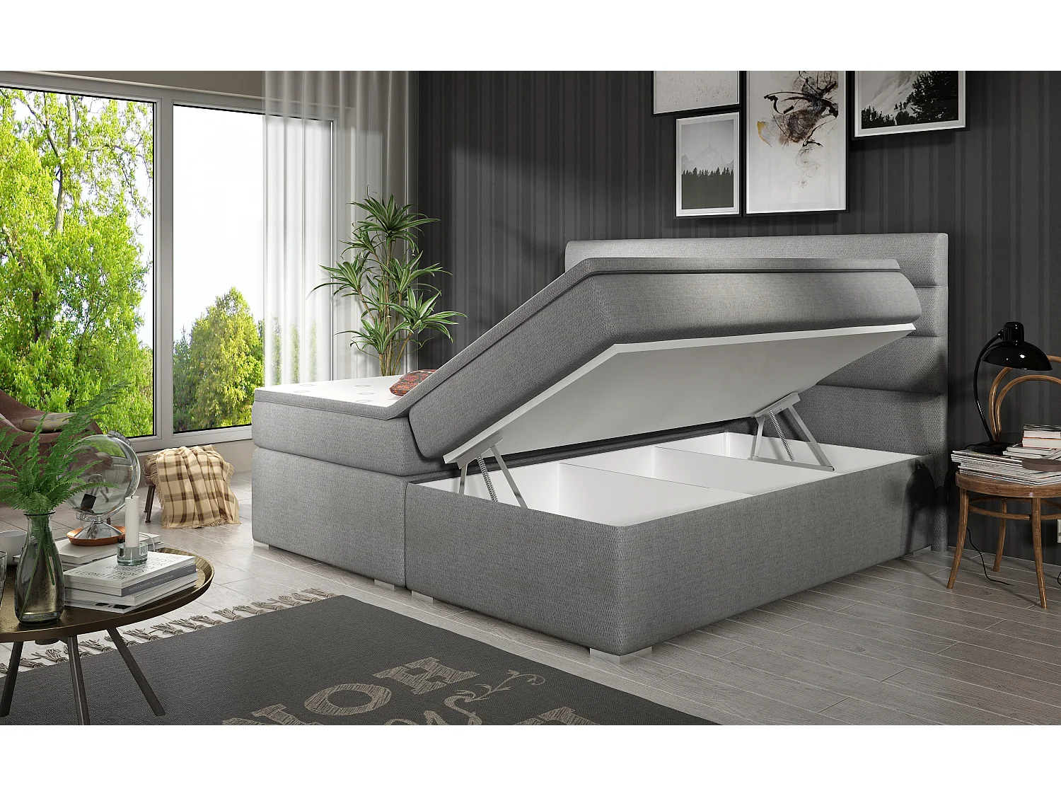 Box Spring Letto Boxeo S (140x200)/Tessuto-Grigio