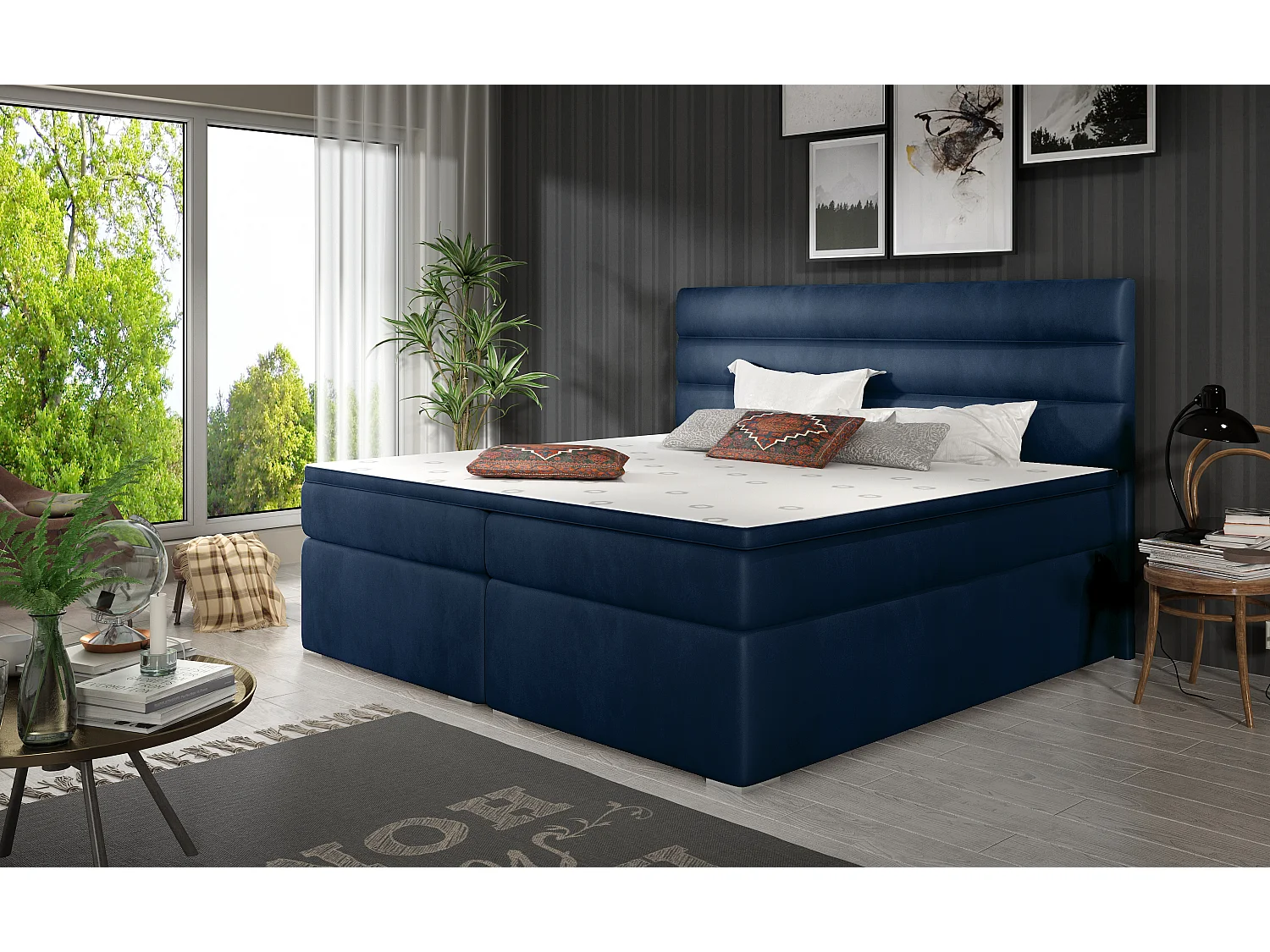 Box Spring Letto Boxeo S (140x200)/Tessuto-Blu