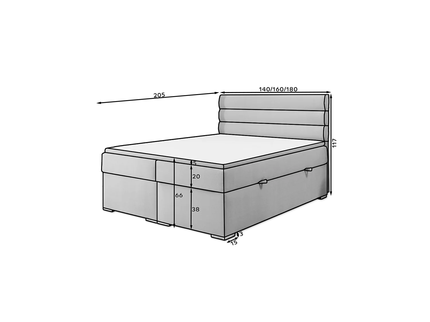 Box Spring Letto Boxeo S (140x200)/Tessuto-Blu