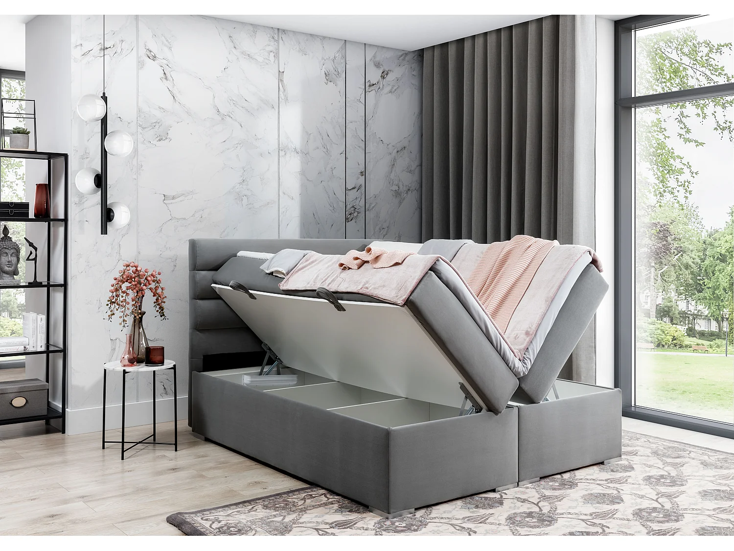 Box Spring Lit Boxeo L (180x200)/Tissu-Gris