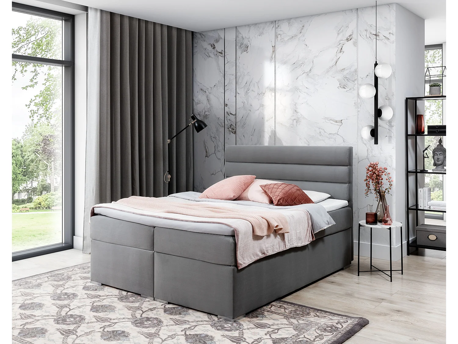 Boxspringbett Boxeo M (160x200)/Stoff-Grau