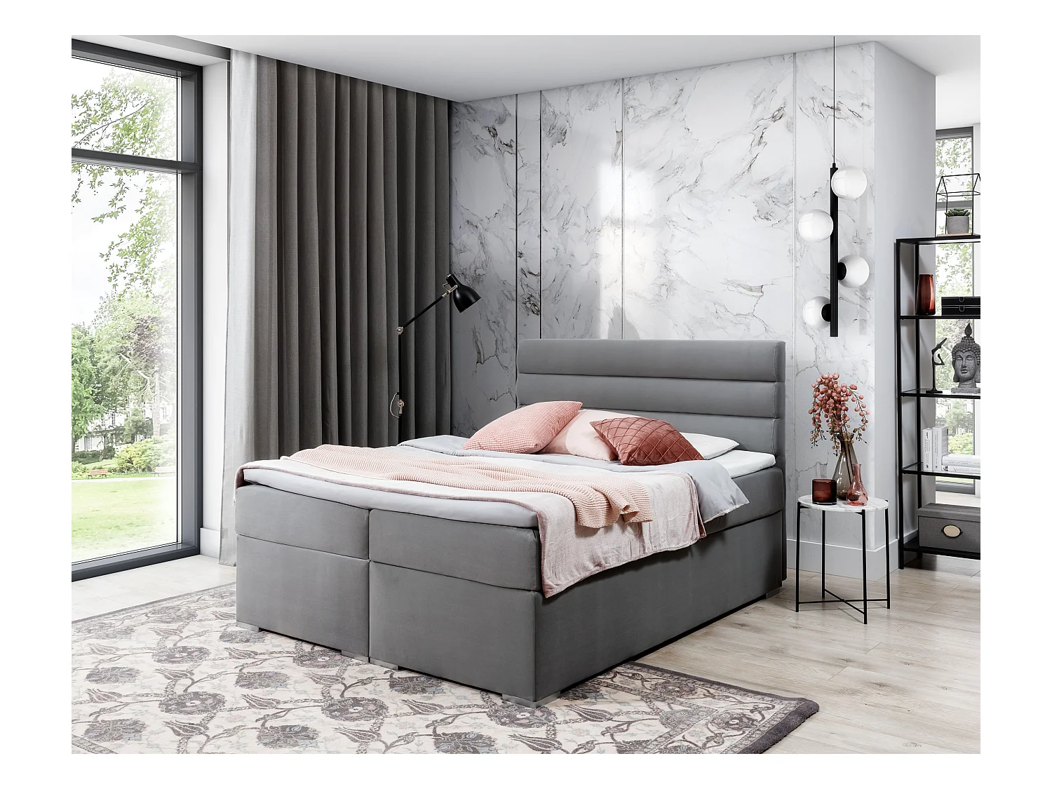 Box Spring Lit Boxeo M (160x200)/Tissu-Gris