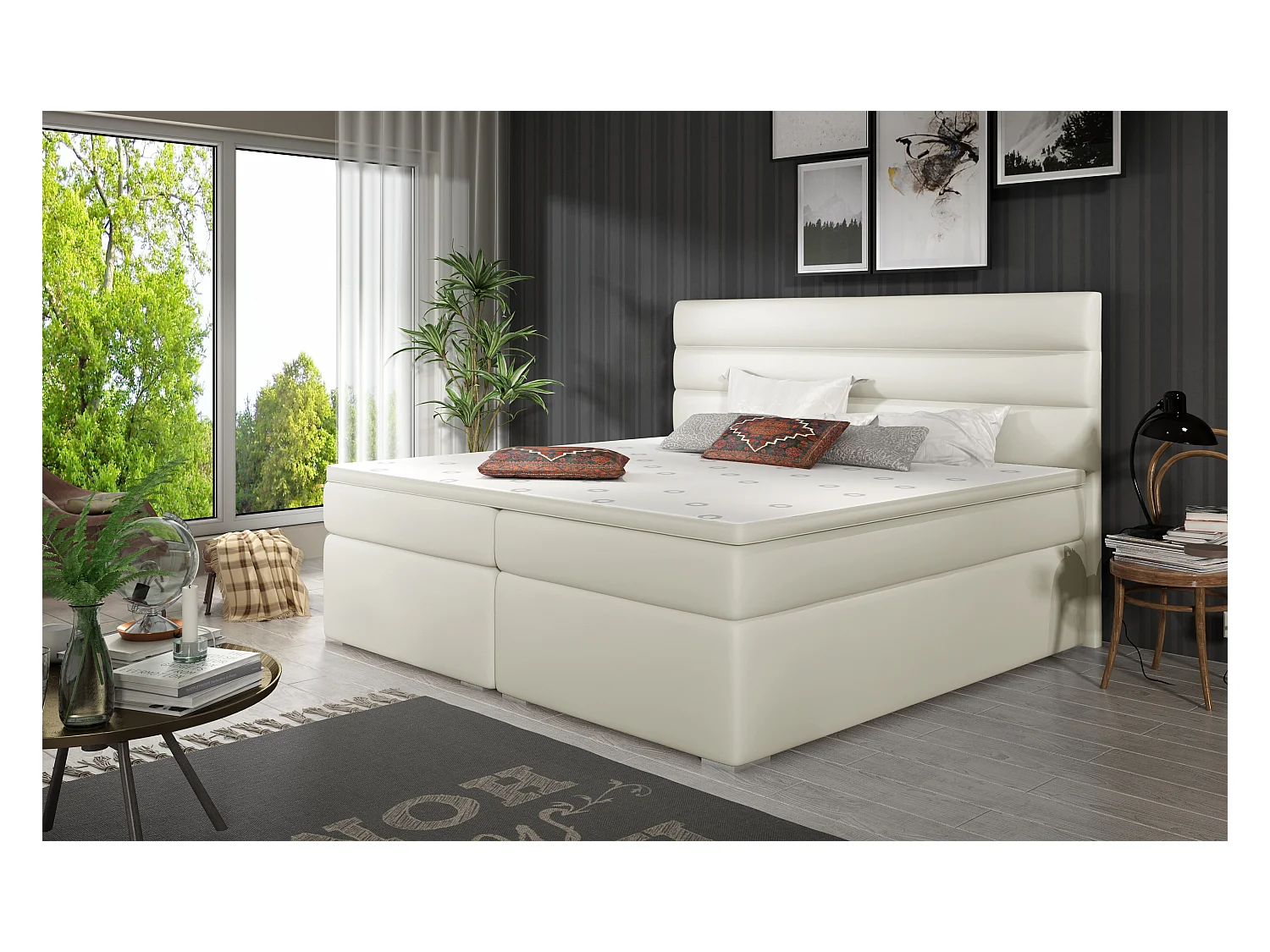 Boxspringbett Boxeo S (140x200)/Stoff-Beige