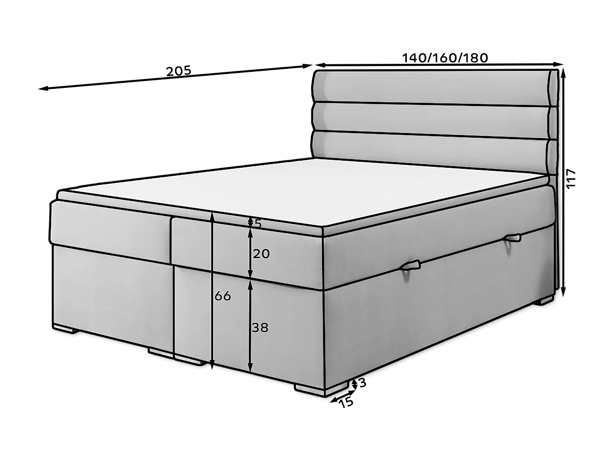 Box Spring Lit Boxeo S (140x200)/Tissu-Beige
