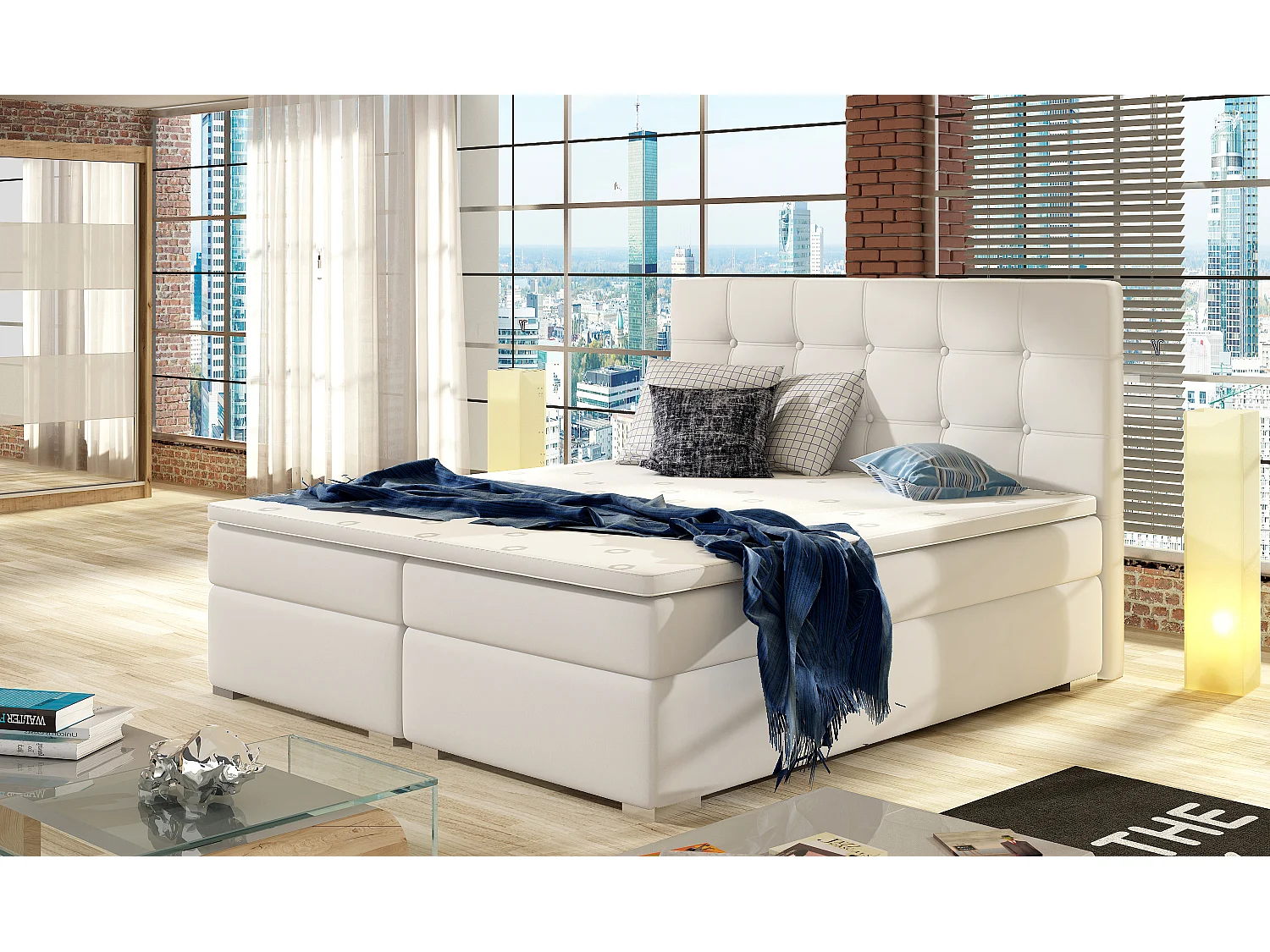 Boxspringbett Zoe L (180x200)/Stoff-Weiss