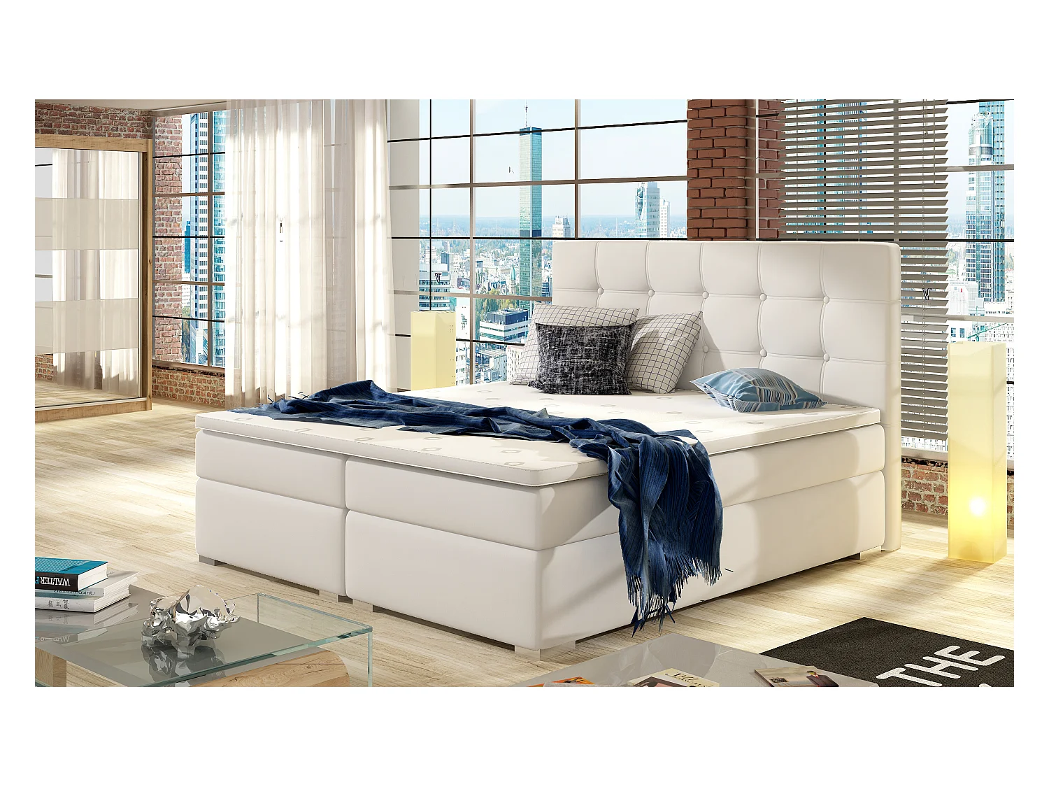 Box Spring Lit Zoe L (180x200)/Tissu-Blanc