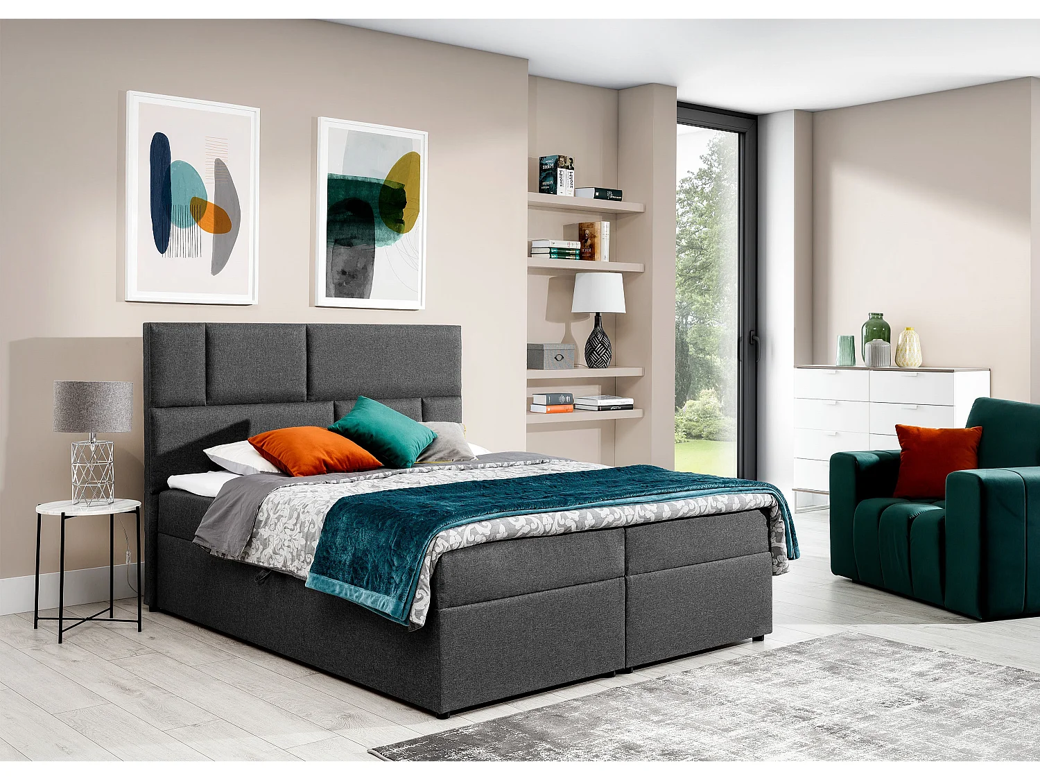 Box Spring Lit Limbardo L (180x200)/Tissu-Gris