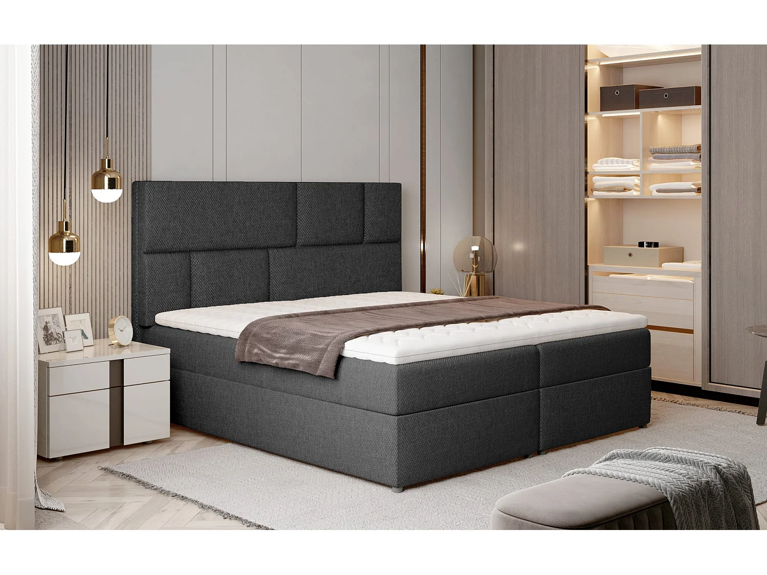 Box Spring Lit Limbardo L (180x200)/Tissu-Gris