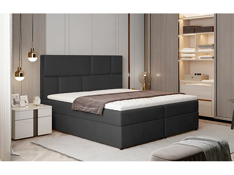 Boxspringbett Limbardo L (180x200)/Stoff-Schwarz