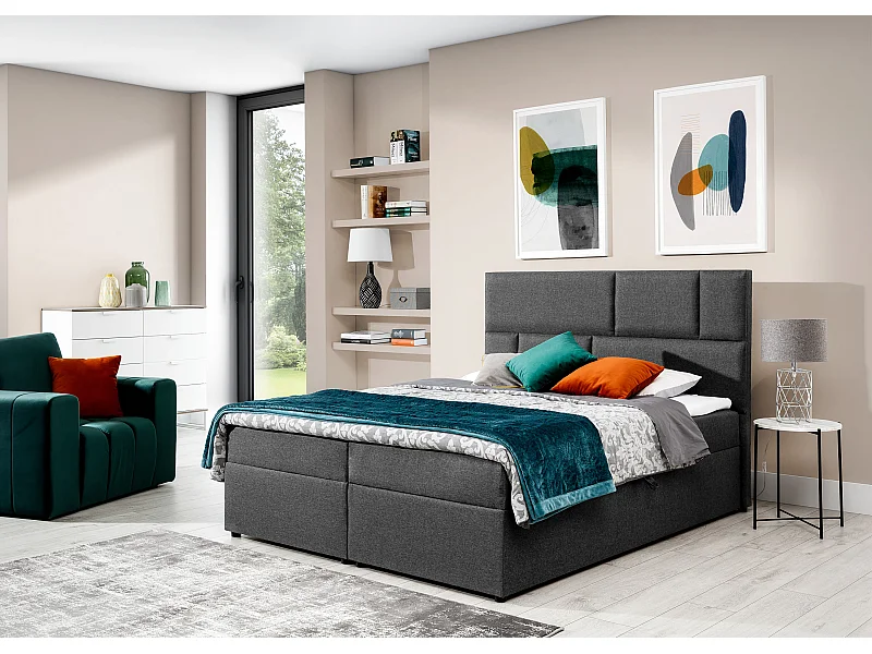 Box Spring Lit Limbardo S (140x200)/Tissu-Gris