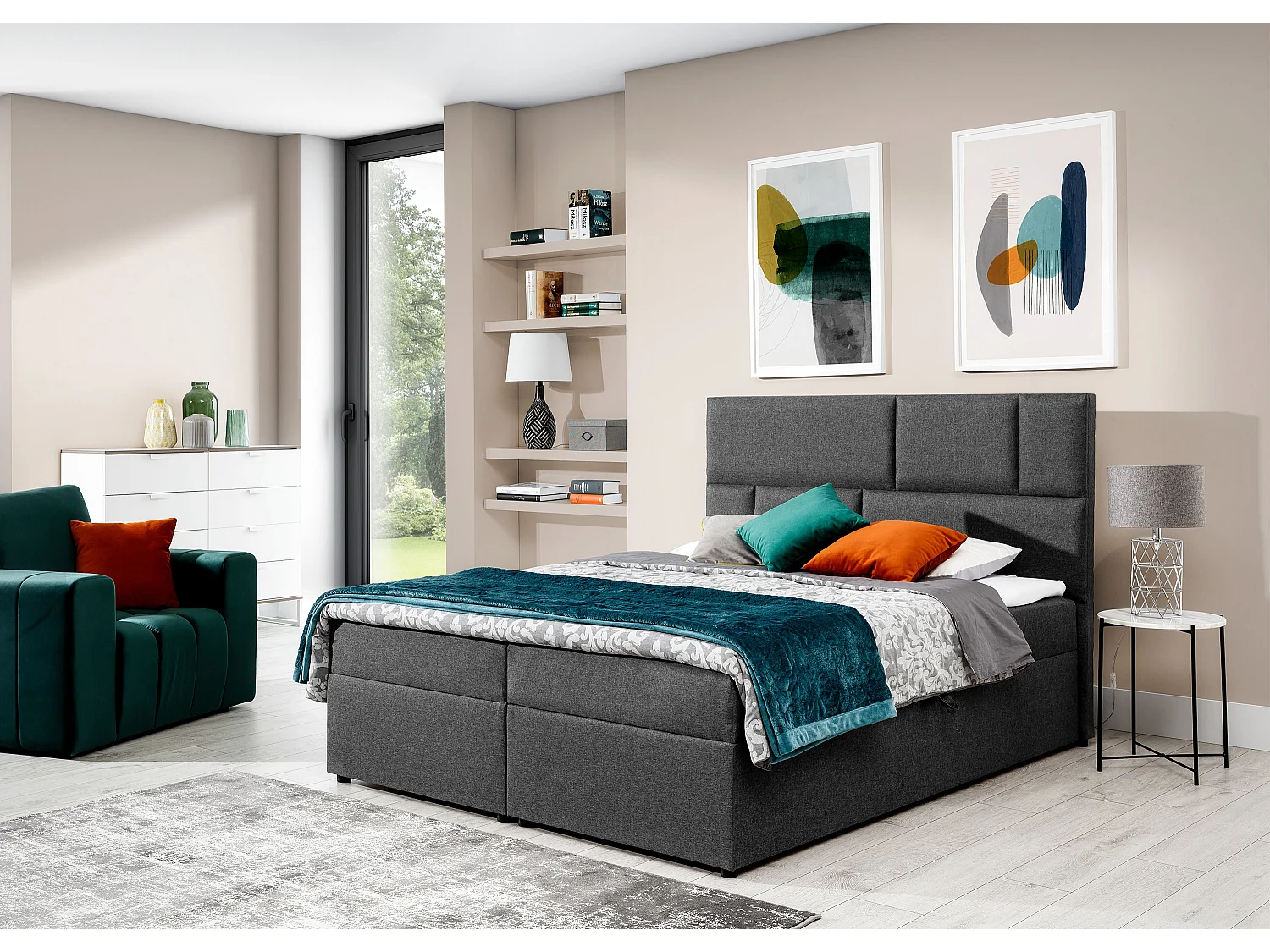 Box Spring Letto Limbardo S (140x200)/Tessuto-Grigio