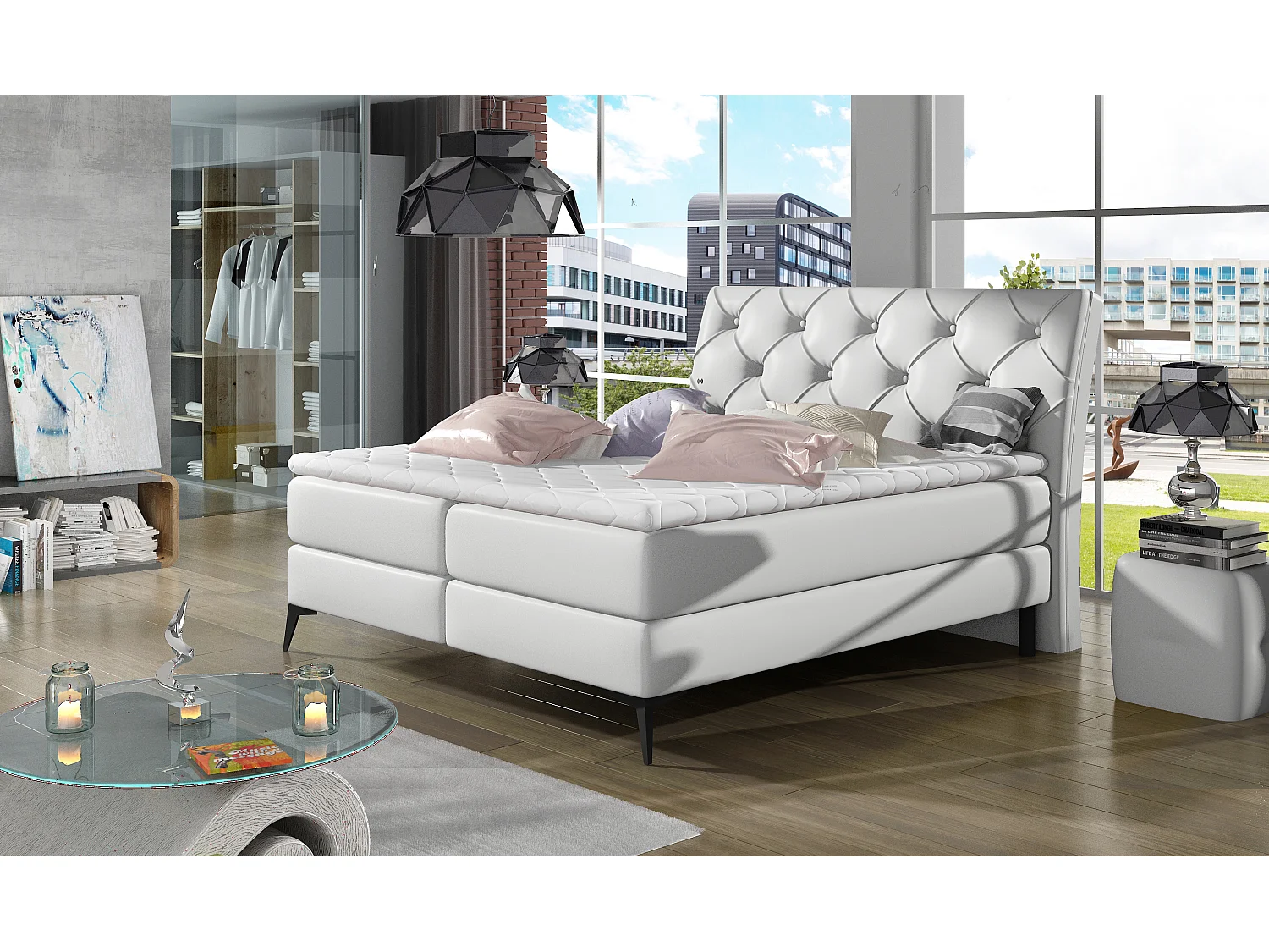 Boxspringbett Mudryc S (140x200)/Stoff-Weiss