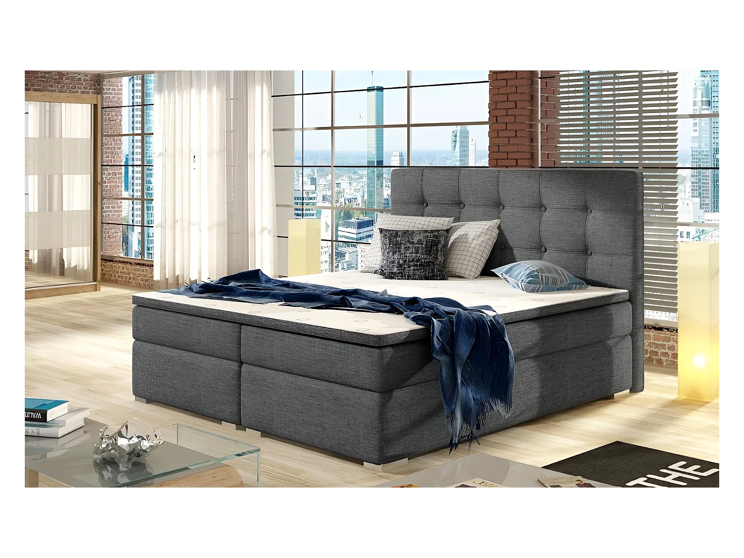 Boxspringbett Zoe M (160x200)/Stoffbezug/Grau