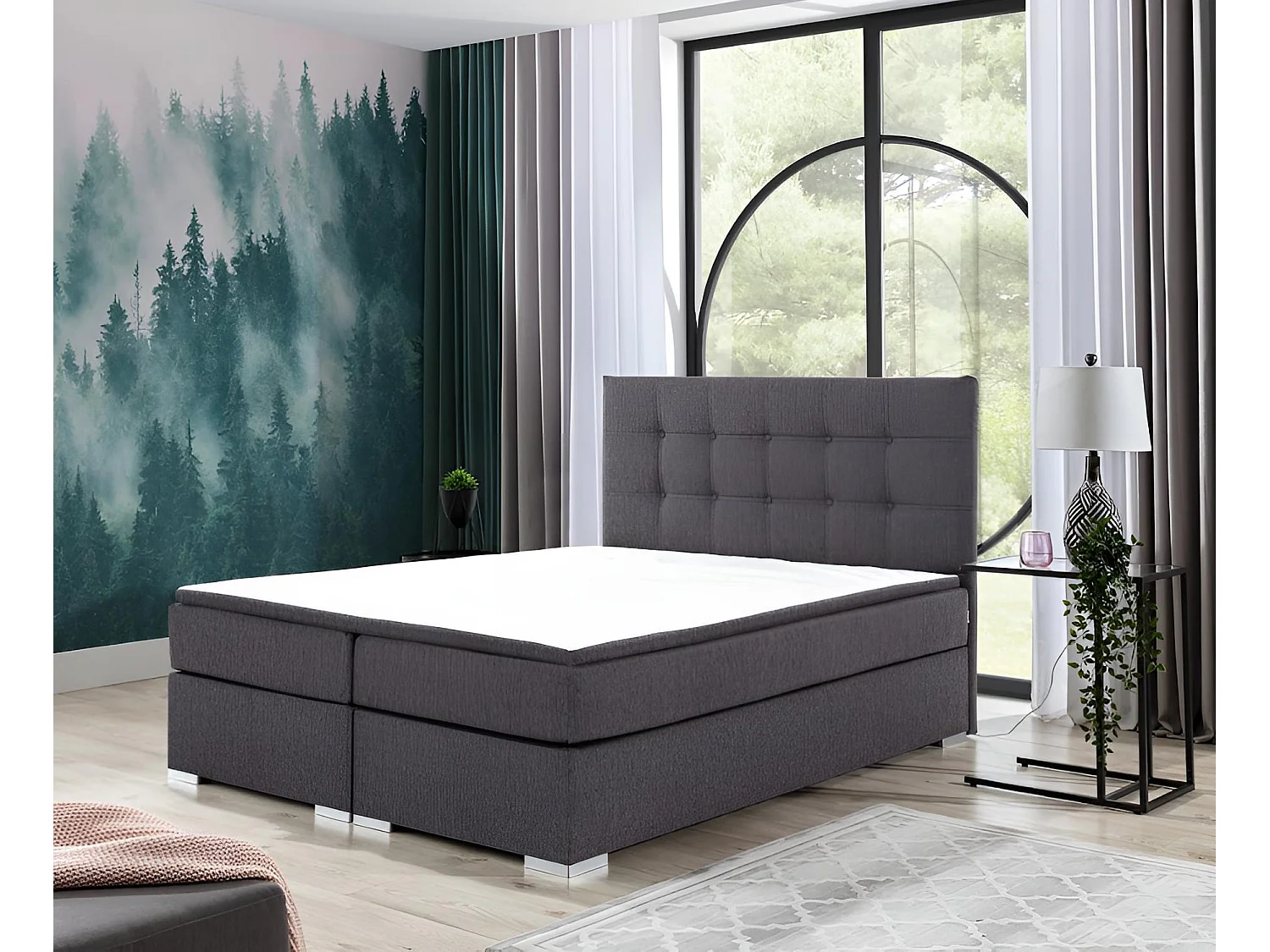 Box Spring Lit Zoe M (160x200)/Tissu/Gris