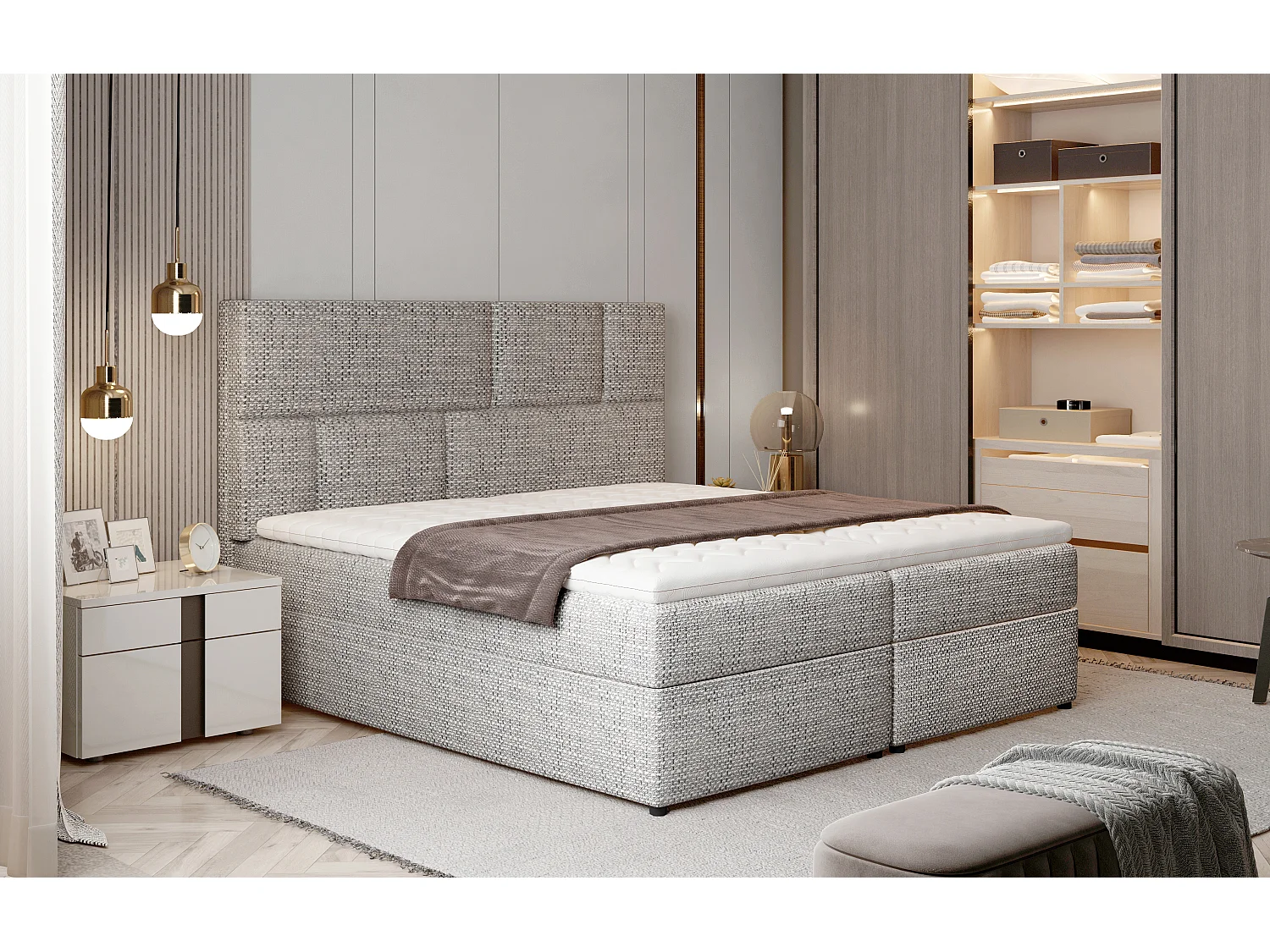 Box Spring Letto Limbardo M (160x200)/Tessuto-Grigio