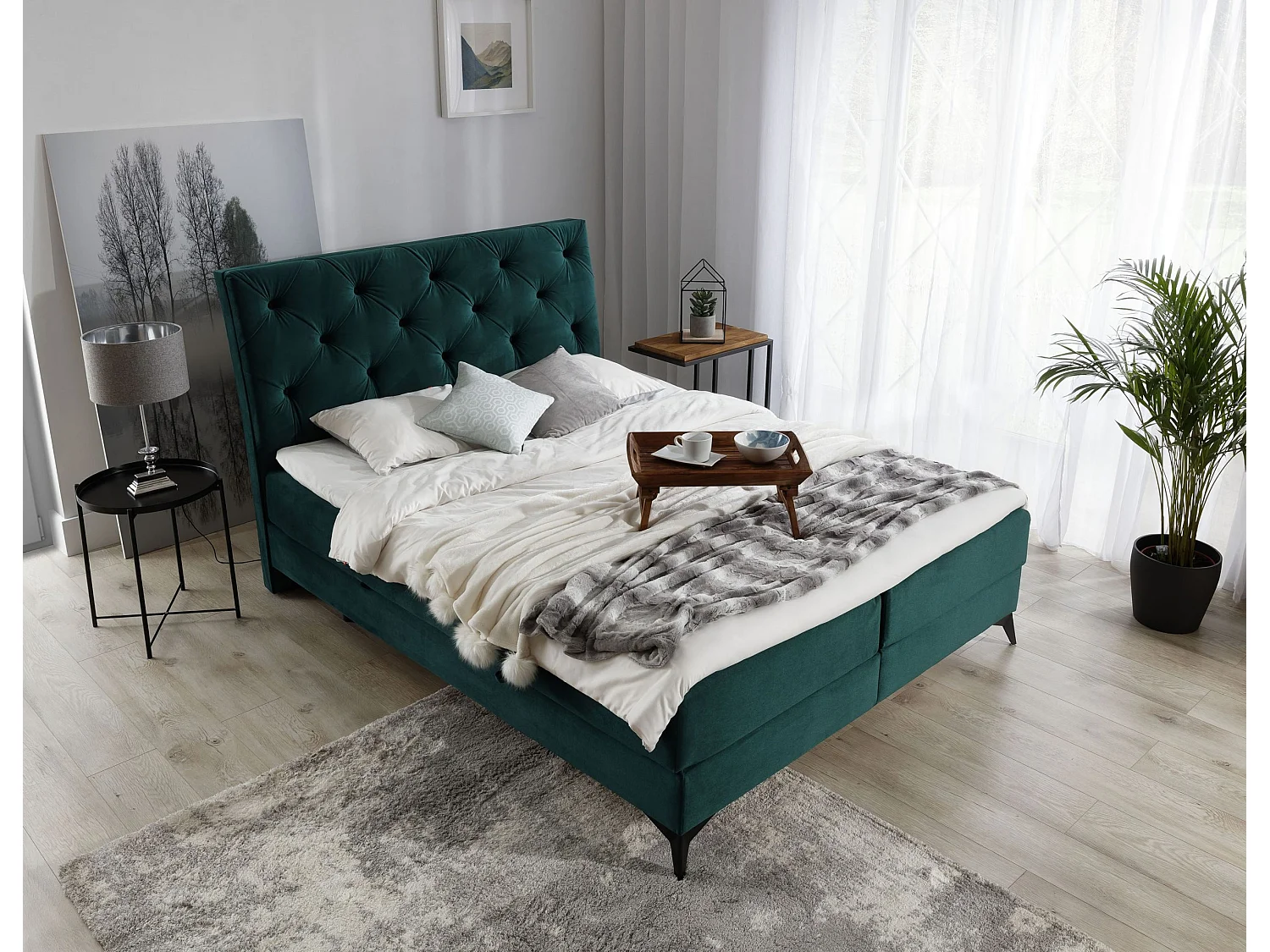 Boxspringbed Mudryc L (180x200)/Stof-Groen
