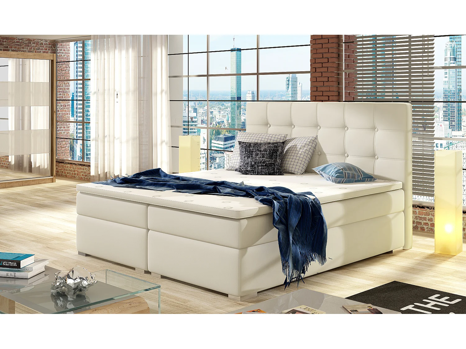 Boxspringbett Zoe L (180x200)/Stoff-Beige