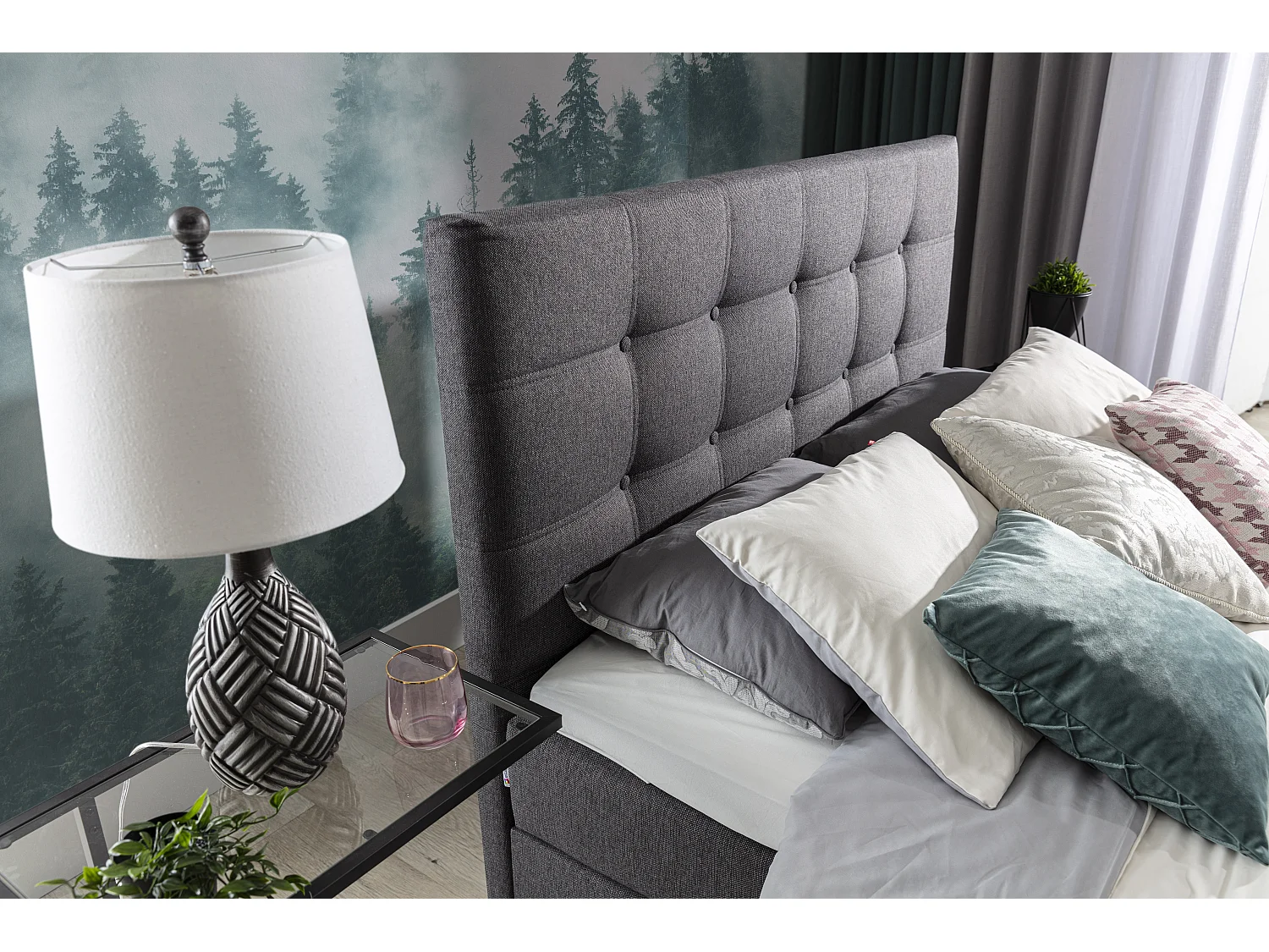 Box Spring Letto Zoe L (180x200)/Tessuto-Grigio