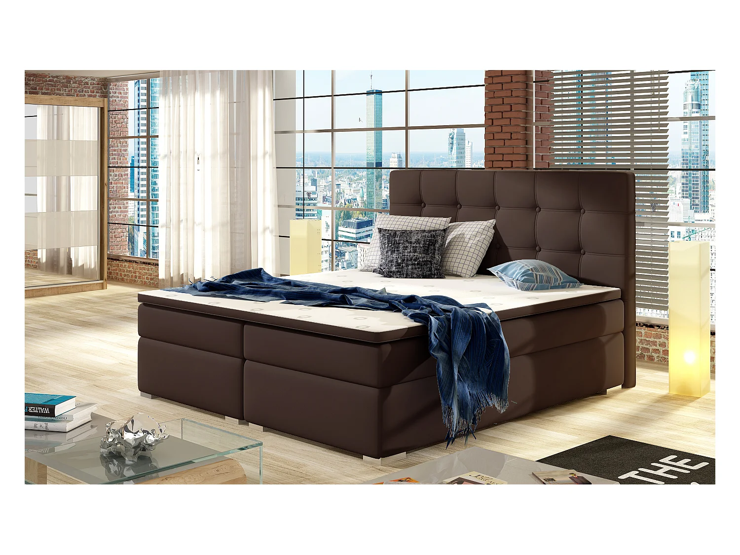Box Spring Letto Zoe L (180x200)/Tessuto-Marrone