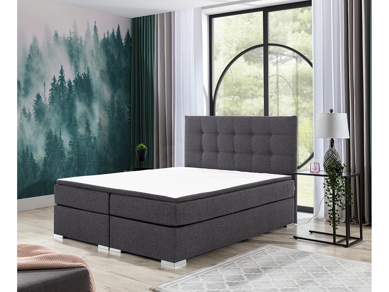 Boxspringbett Zoe S (140x200)/Stoff-Grau
