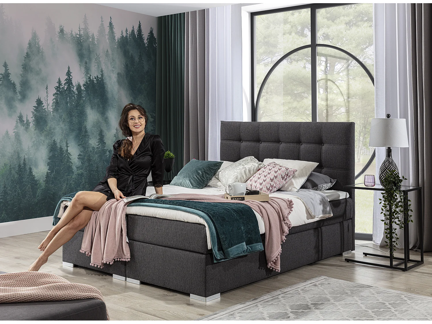 Boxspringbett Zoe S (140x200)/Stoff-Grau