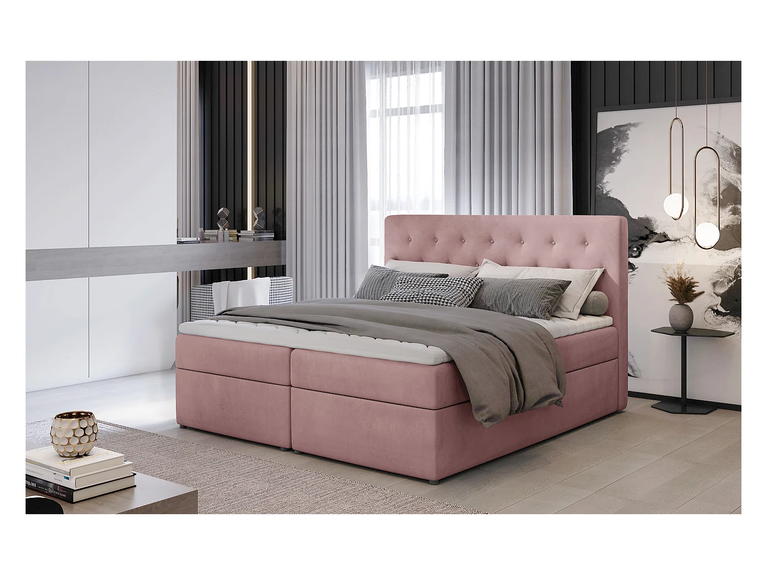 Boxspringbett Christine M (160x200)/Stoff-Rose