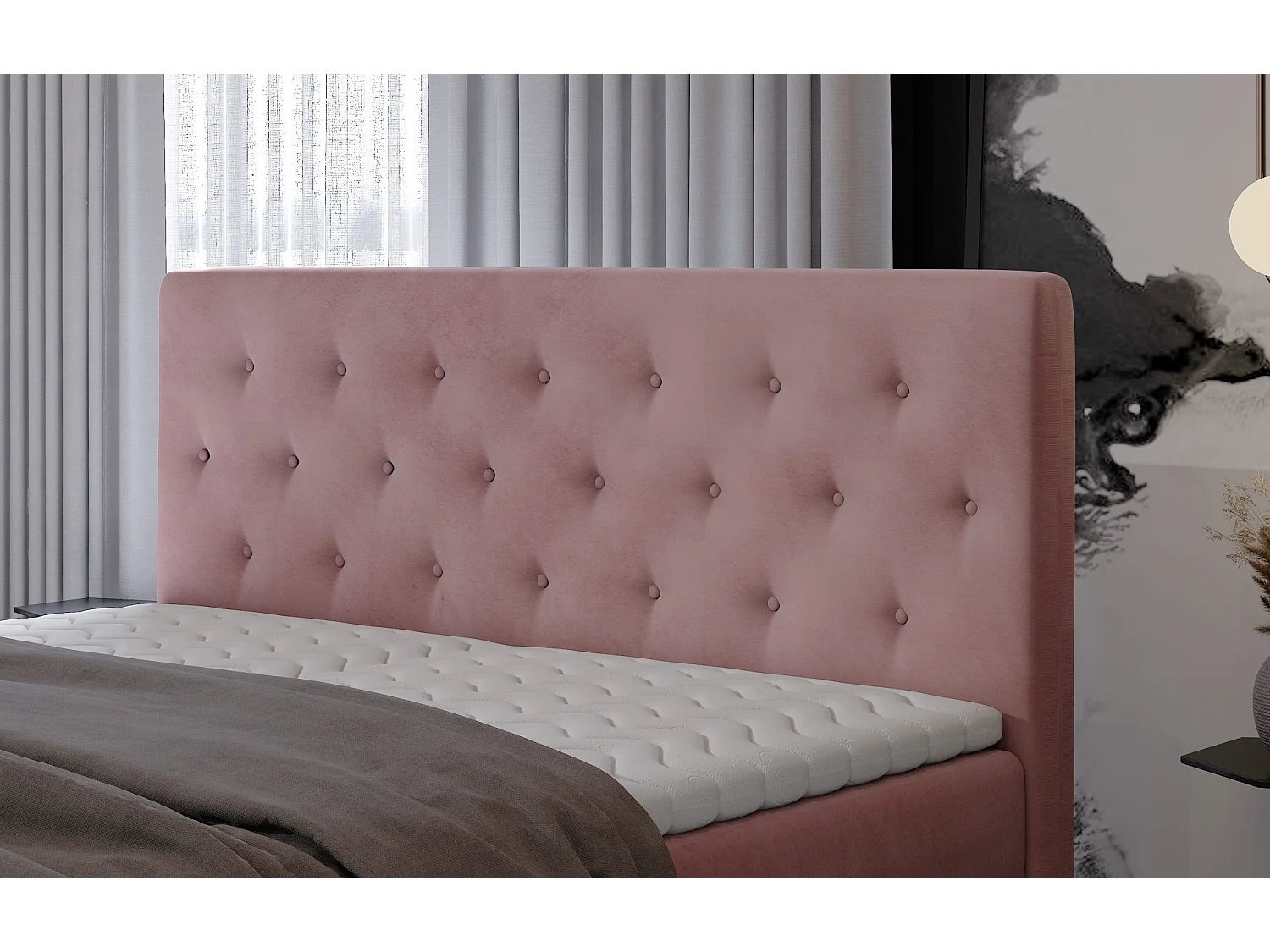 Box Spring Letto Christine M (160x200)/Tessuto-Rosa