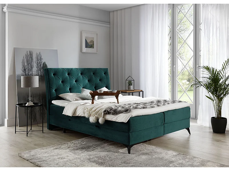 Box Spring Letto Mudryc M (160x200)/Tessuto-Verde