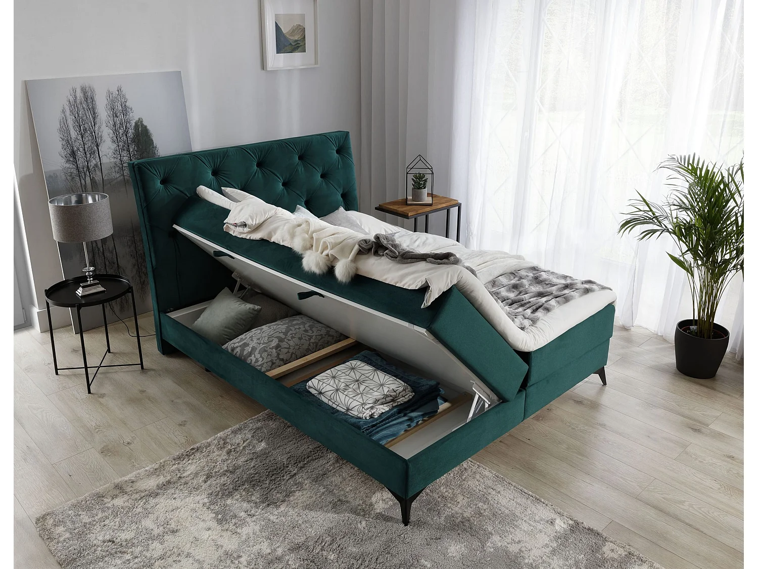 Boxspringbett Mudryc M (160x200)/Stoff-Grün