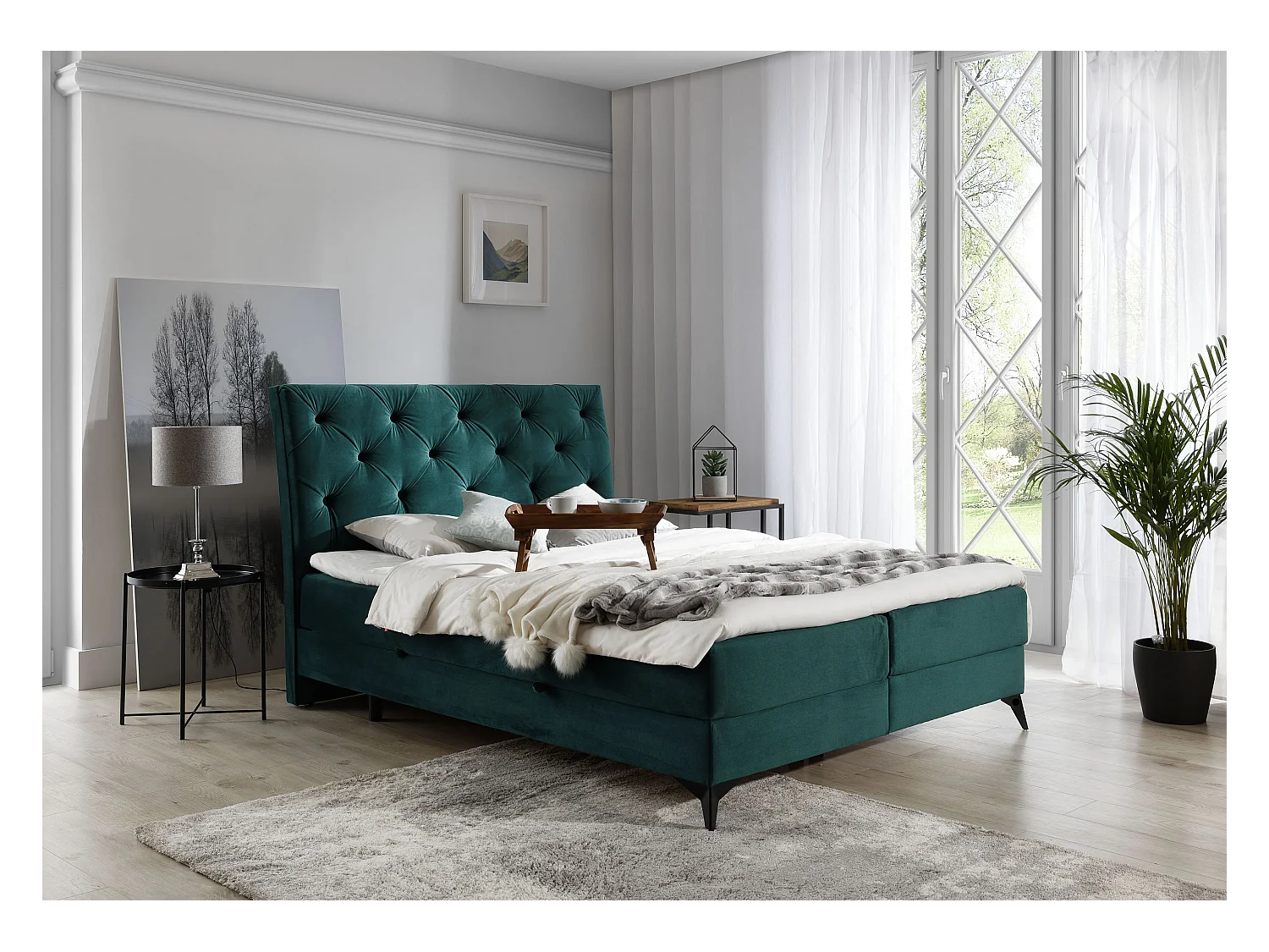 Boxspringbett Mudryc M (160x200)/Stoff-Grün