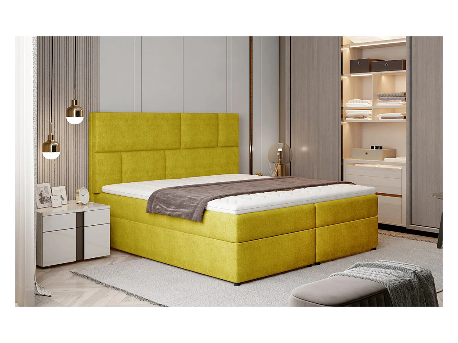 Box Spring Letto Limbardo L (180x200)/Tessuto-Giallo