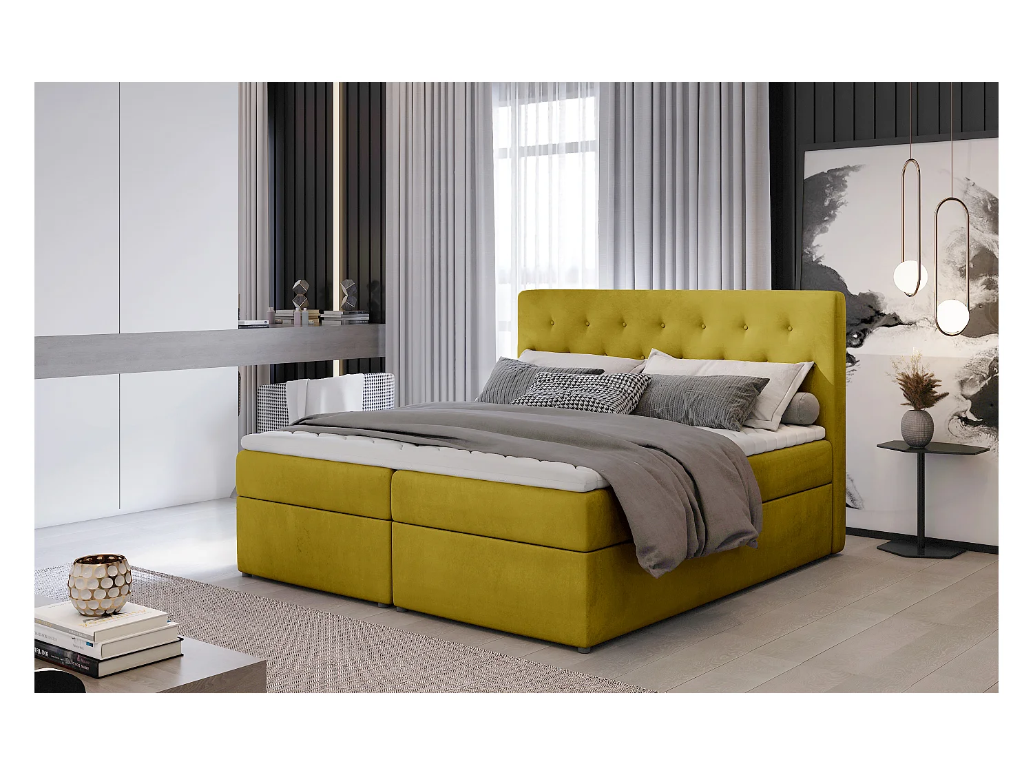 Boxspringbett Christine M (160x200)/Stoff-Gelb