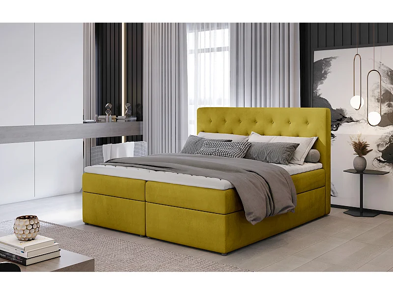 Box Spring Letto Christine M (160x200)/Tessuto-Giallo