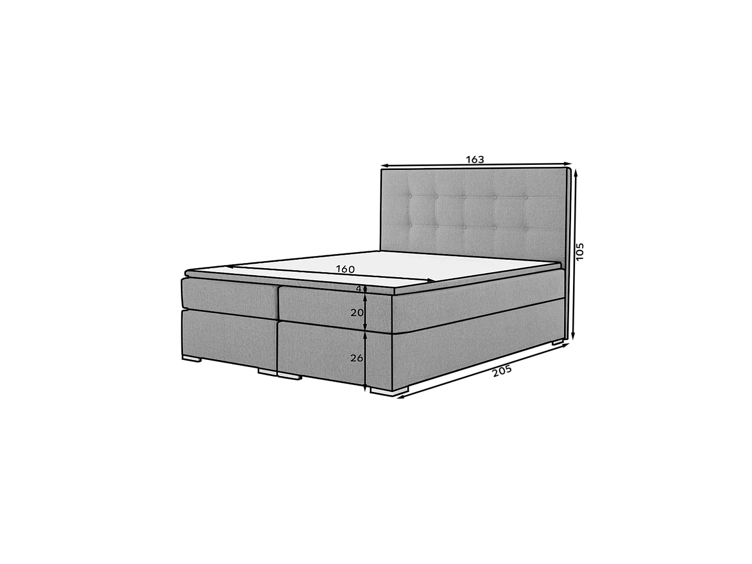 Box Spring Letto Zoe M (160x200)/Tessuto-Bianco