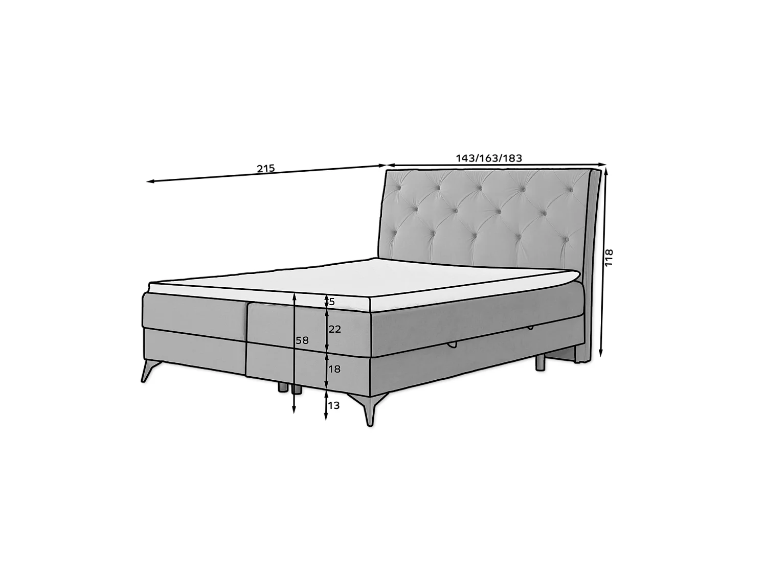 Boxspringbett Mudryc L (180x200)/Stoff-Gelb