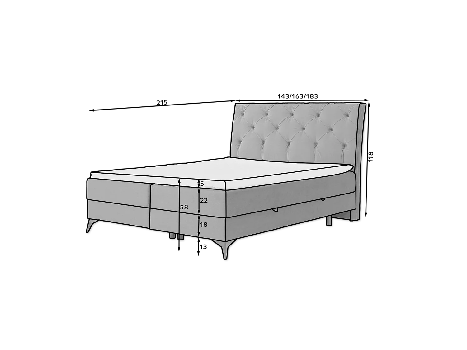 Boxspringbett Mudryc L (180x200)/Stoff-Gelb