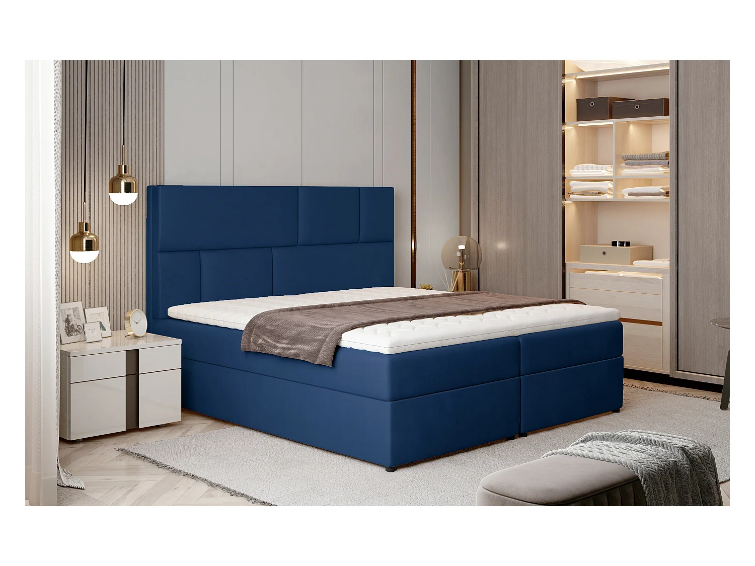 Boxspringbett Limbardo M (160x200)/Stoff-Blau