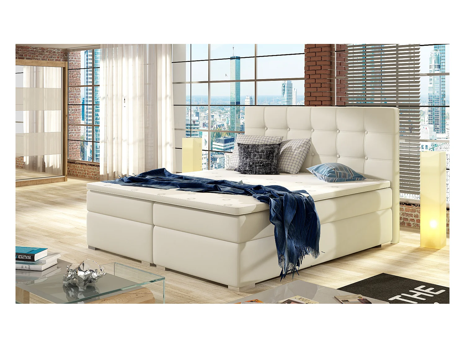 Box Spring Letto Zoe S (140x200)/Tessuto-Beige