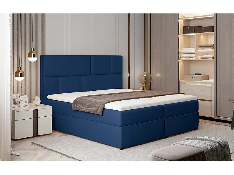 Box Spring Letto Limbardo L (180x200)/Tessuto-Blu