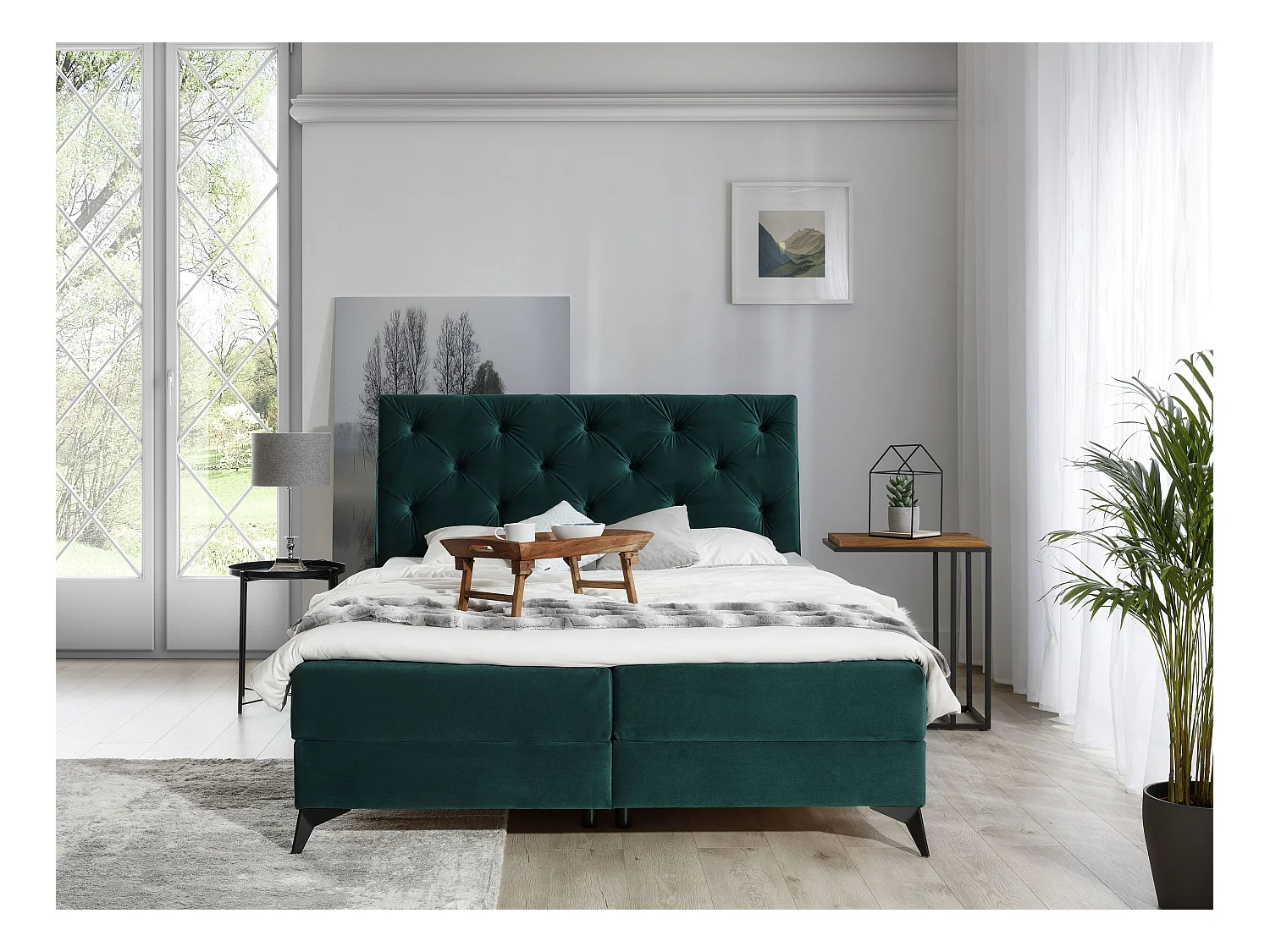 Boxspringbett Mudryc S (140x200)/Stoff-Grün