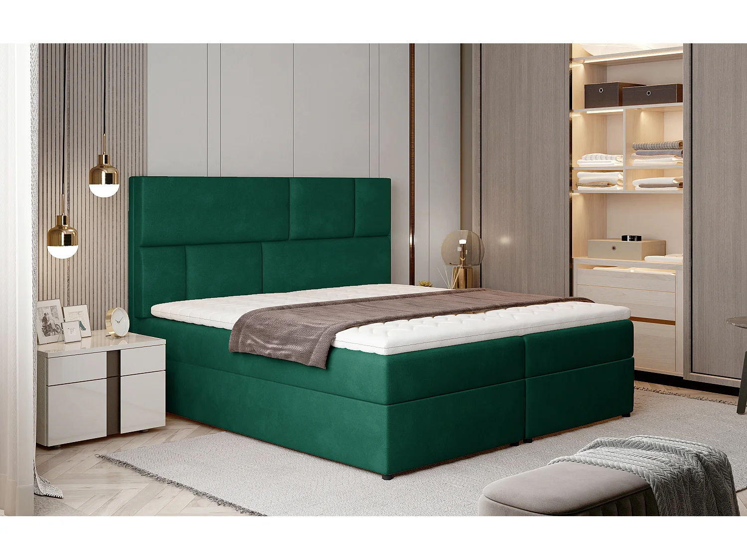 Box Spring Lit Limbardo M (160x200)/Tissu-Vert