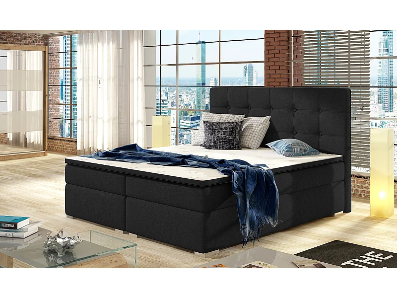 Box Spring Lit Zoe S (140x200)/Tissu-Noir