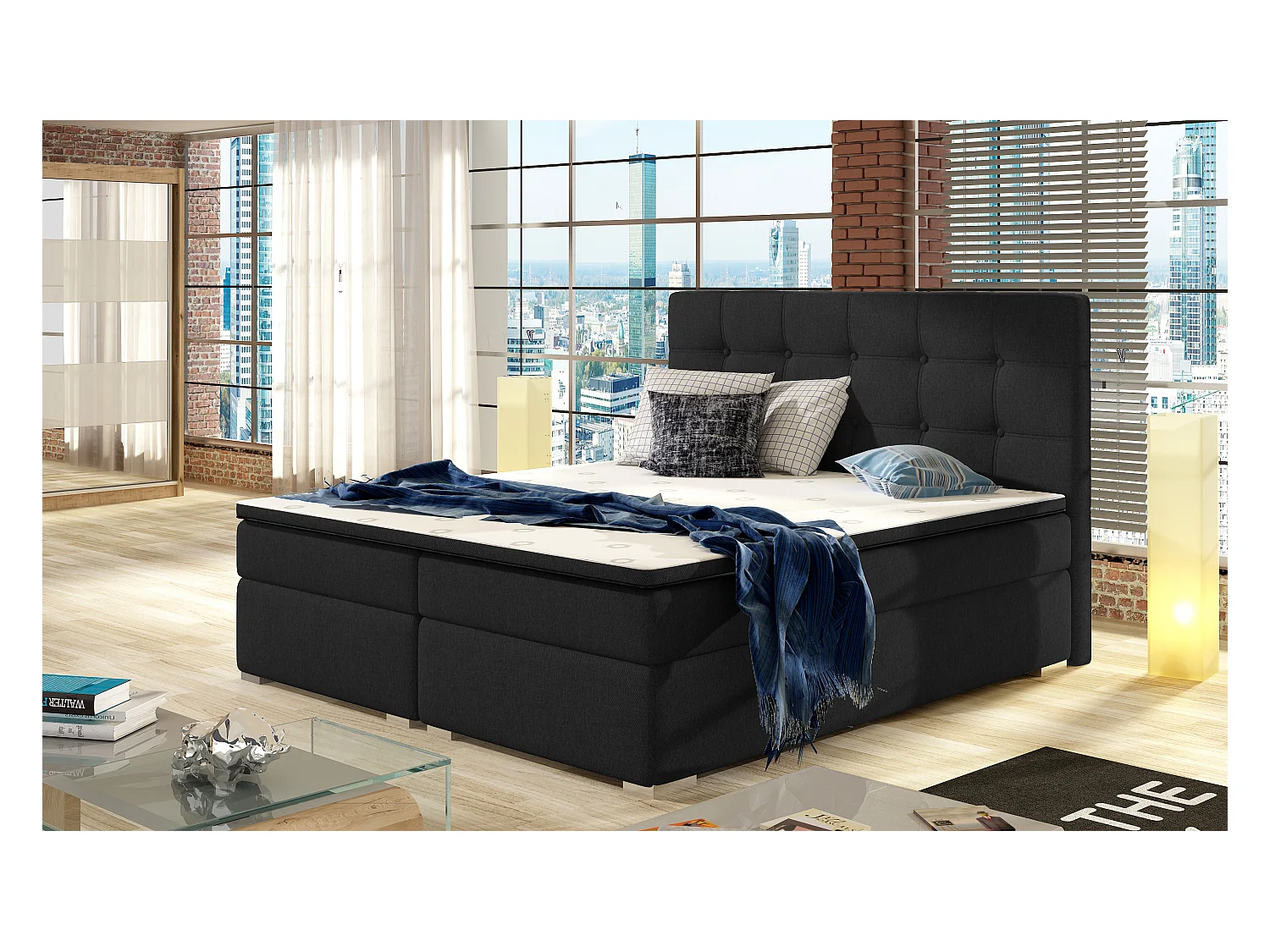 Box Spring Lit Zoe S (140x200)/Tissu-Noir